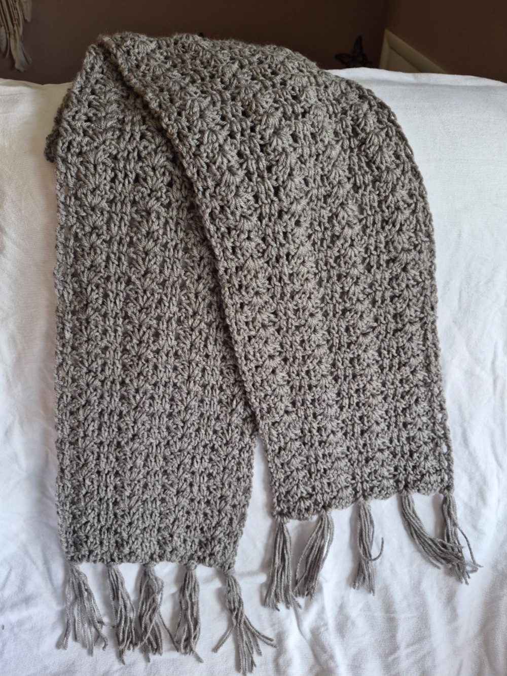 Handmade Crochet Dark Gray Scarf with Fringe